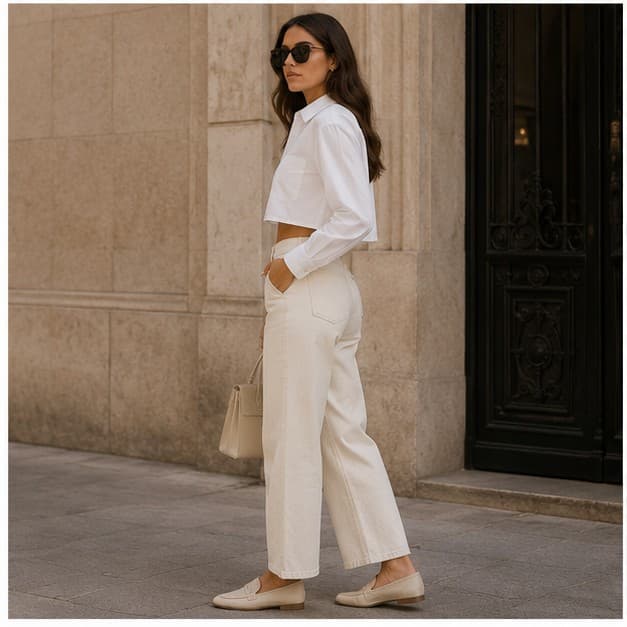 شومیز آستین بلند کراپ سفید پوپلین zara — تصویر ۴
