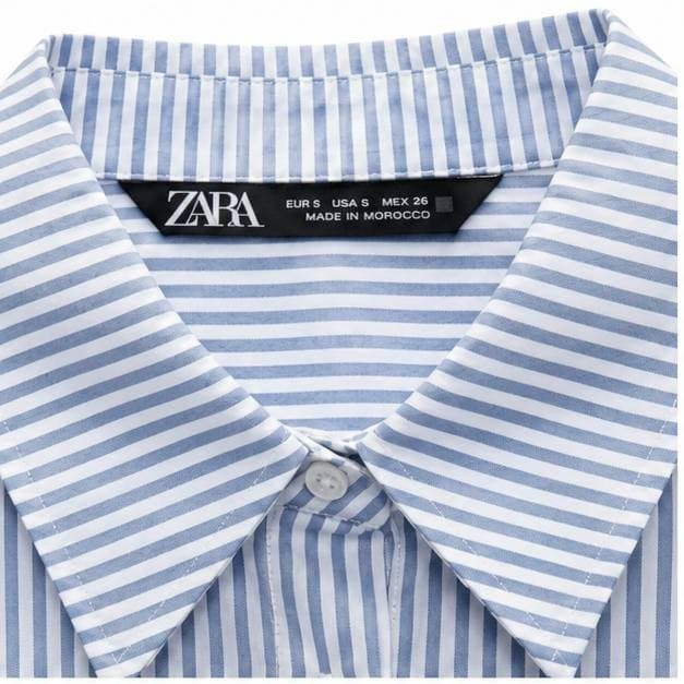 شومیز آستین بلند کراپ راه راه آبی سفید لنین zara — تصویر ۶