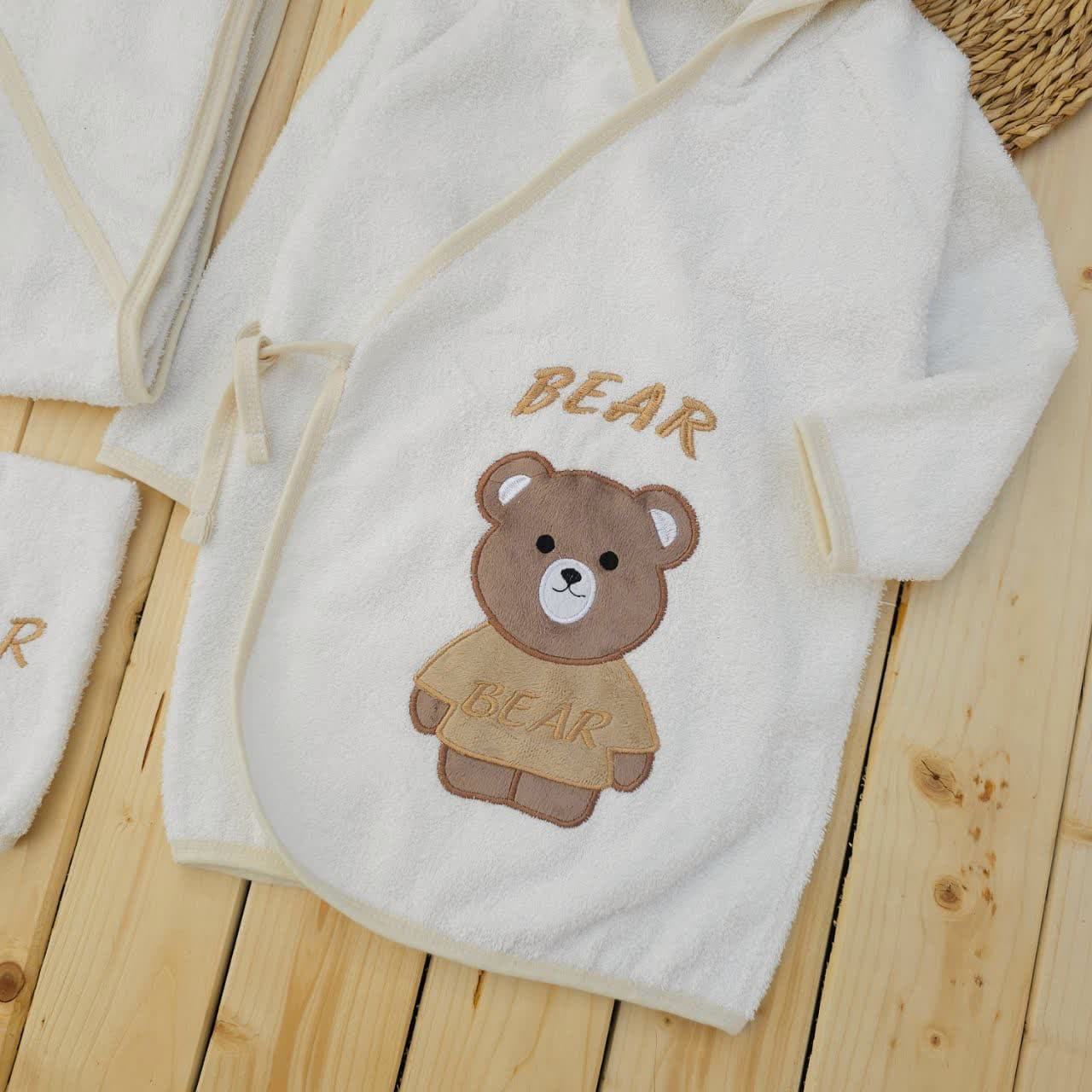 سرویس حوله 5 تکه گلدوزی دار اقتصادی طرح خرس BEAR سفید — تصویر ۳