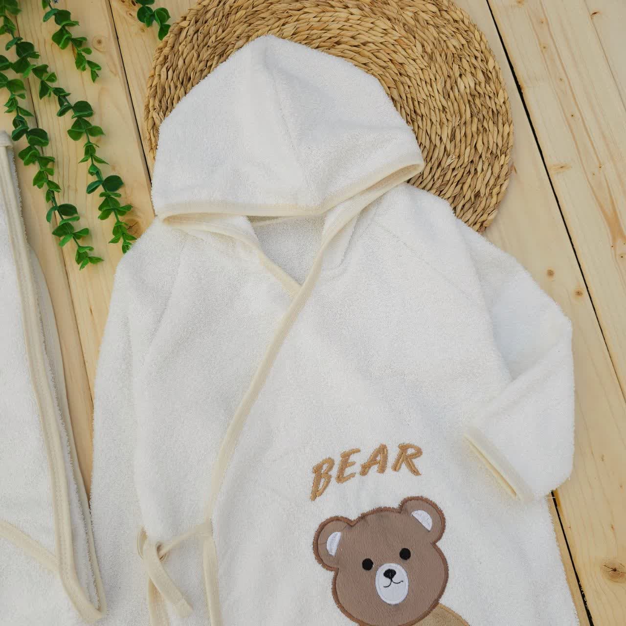 سرویس حوله 5 تکه گلدوزی دار اقتصادی طرح خرس BEAR سفید — تصویر ۴
