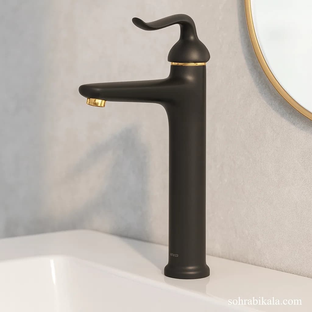 شیر روشویی بلند کسری مدل رابین مشکی طلایی