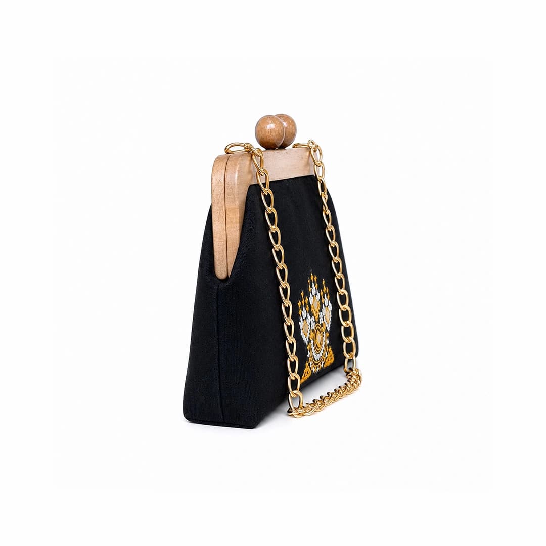 کیف دستی دهانه چوبی مدل نگین — تصویر ۲