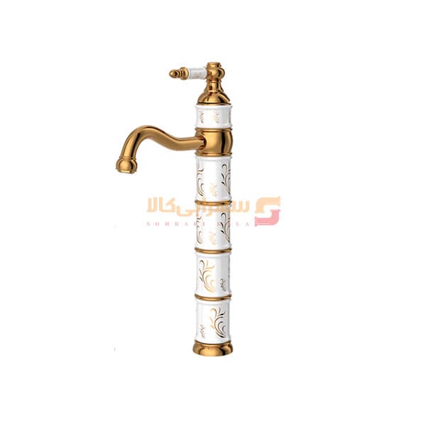 شیر روشویی بلند کسری مدل توکیو سفید طلایی — تصویر ۳