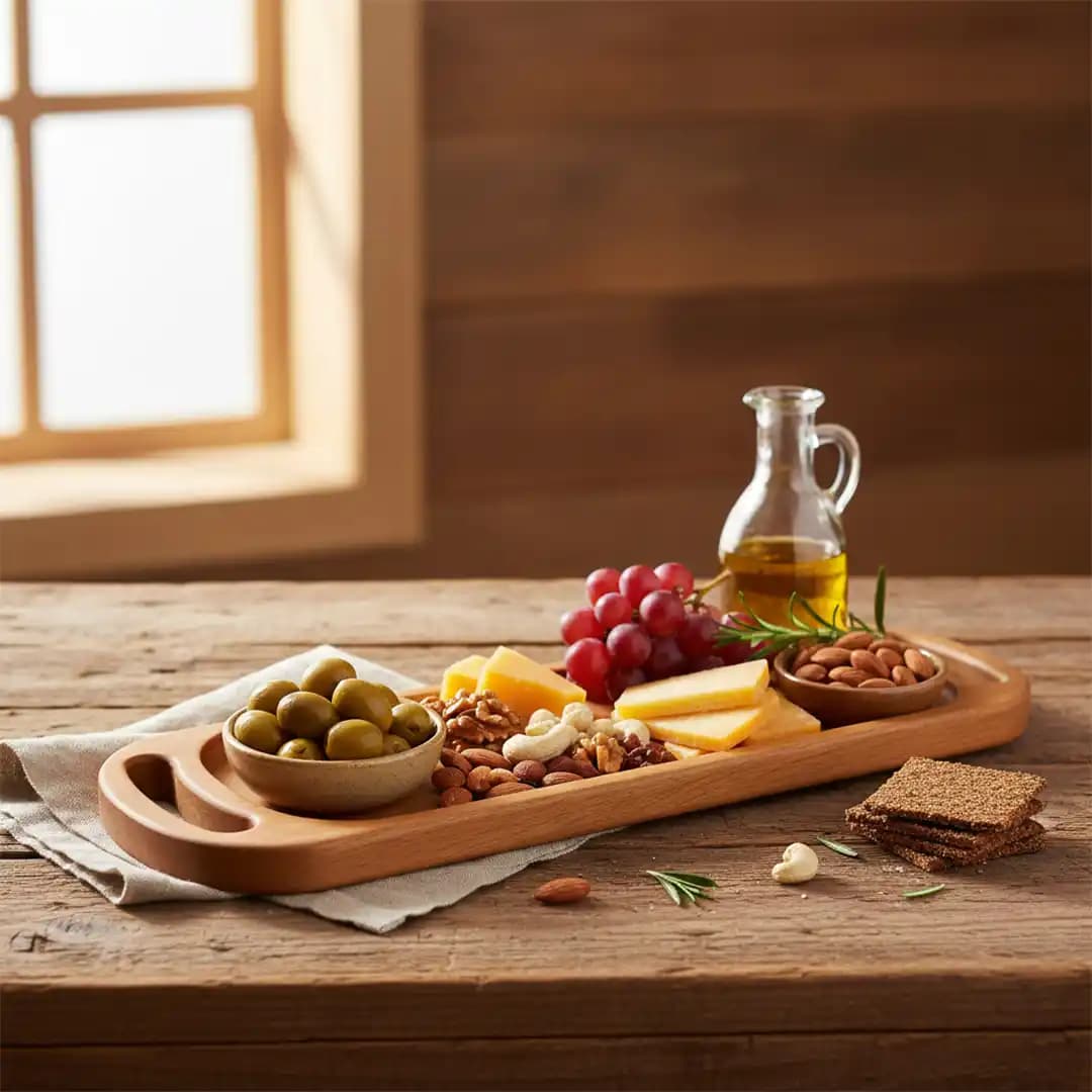 رولت خوری بیضی چوبی دسته دار راش کد L430 — تصویر ۸