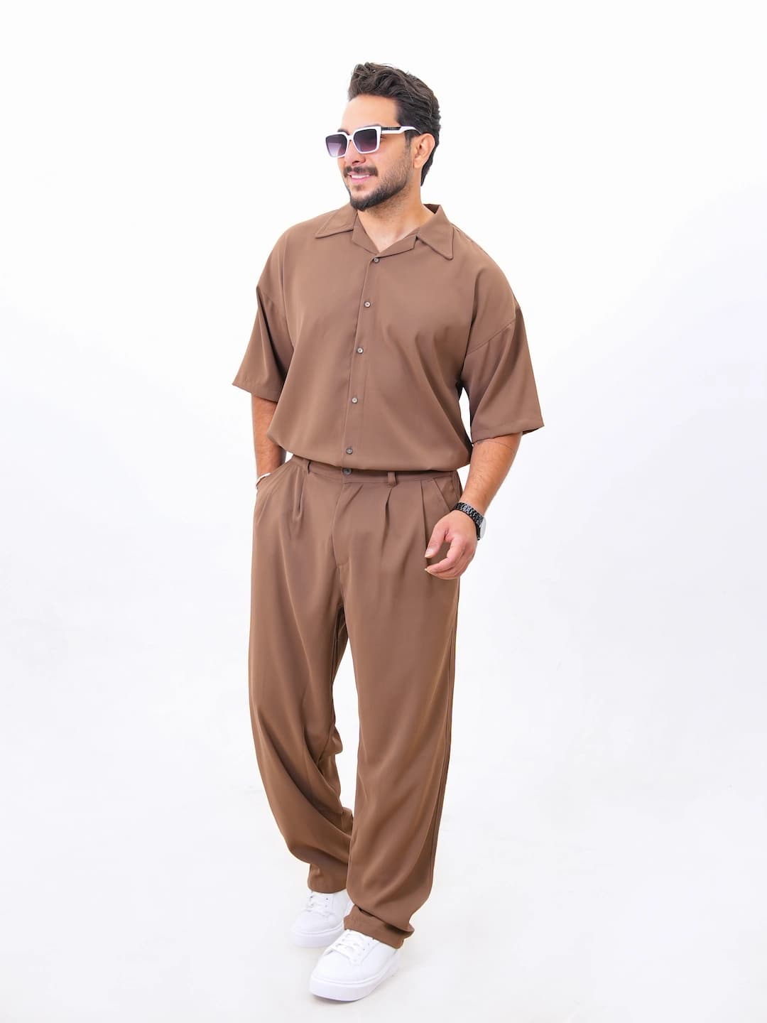 ست مردانه پاییزه پیراهن و شلوار بگ پارچه مورگان پوآنو کد 100179 D 101