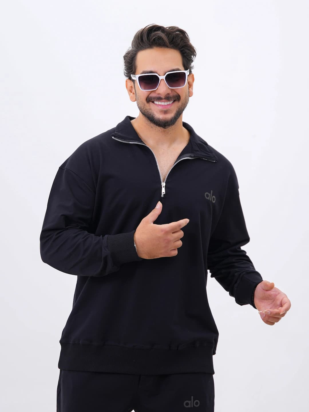 ست پاییزه مردانه تیشرت آستین بلند نیم زیپ و شلوار بگ پنبه دو نخ alo کد 100178 E 102 — تصویر ۵
