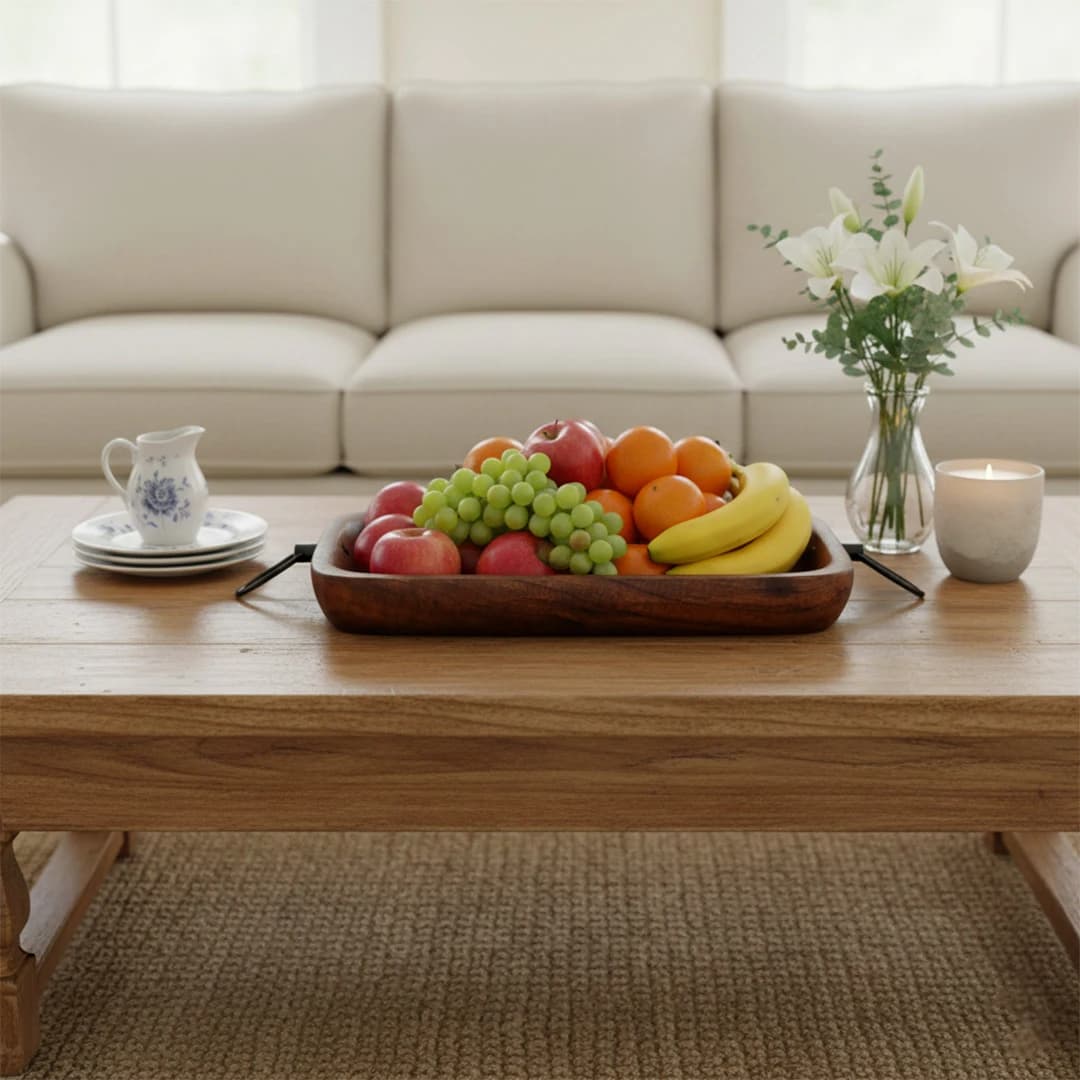 دیس مستطیل چوبی قهوه ای با دسته فلزی L280 — تصویر ۲