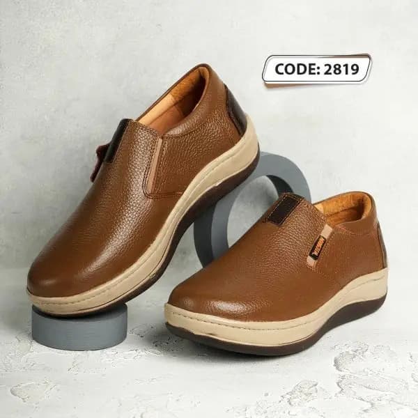 کفش چرم قهوه ای زیره کرم قهوه ای wilson( کد 2819) — تصویر ۳