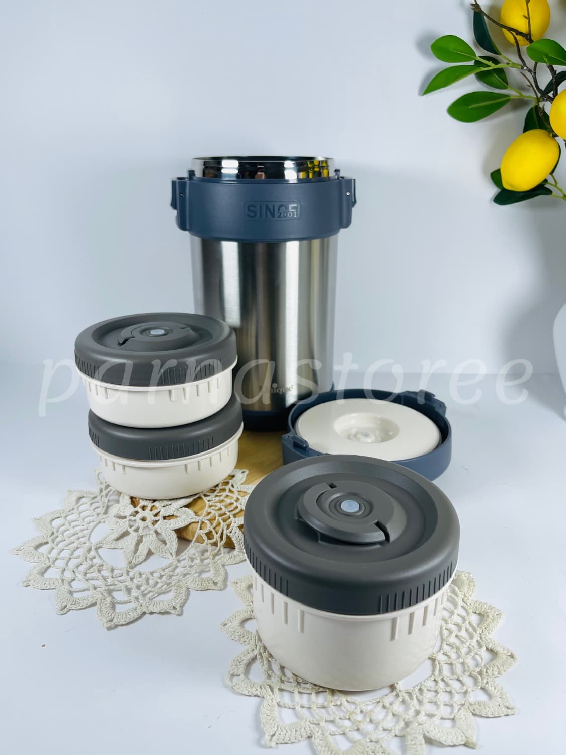 فلاسک غذا لانچ باکس 3 طبقه به همراه لانچ بگ برزنتی یونیک