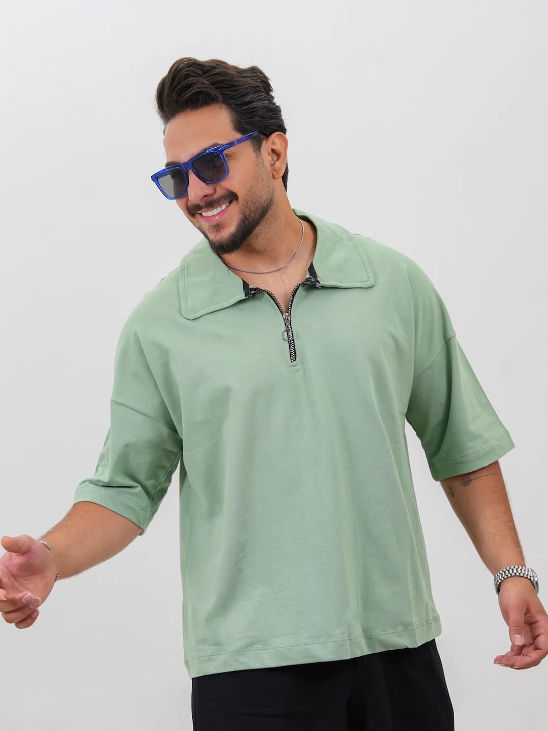 تیشرت مردانه نیم زیپ پنبه ماکان MACHNST کد 30297 D 304