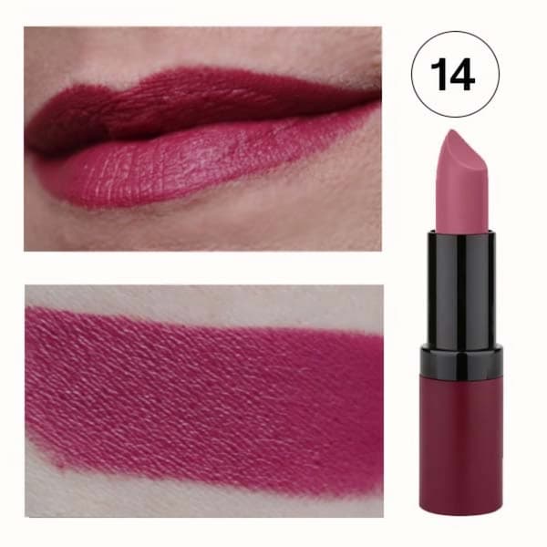 رژ لب جامد گلدن رز مدل Velvet Matte کد ۱۴ — تصویر ۷