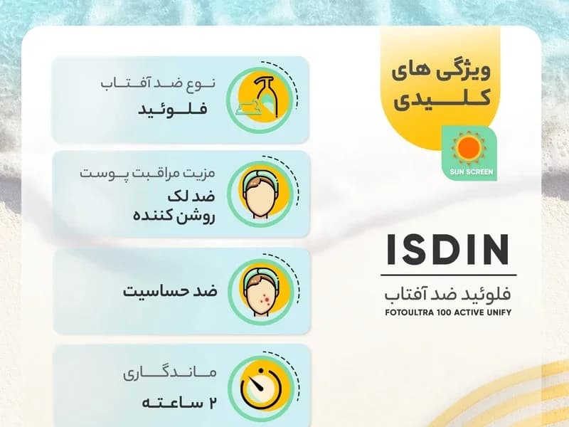 کرم ضدآفتاب بدون رنگ ایزدین SPF50 مدل FOTOULTRA 100 ACTIVE UNIFY ‌مناسب انواع پوست، حجم 50 میلی‌‌لیتر — تصویر ۱۰
