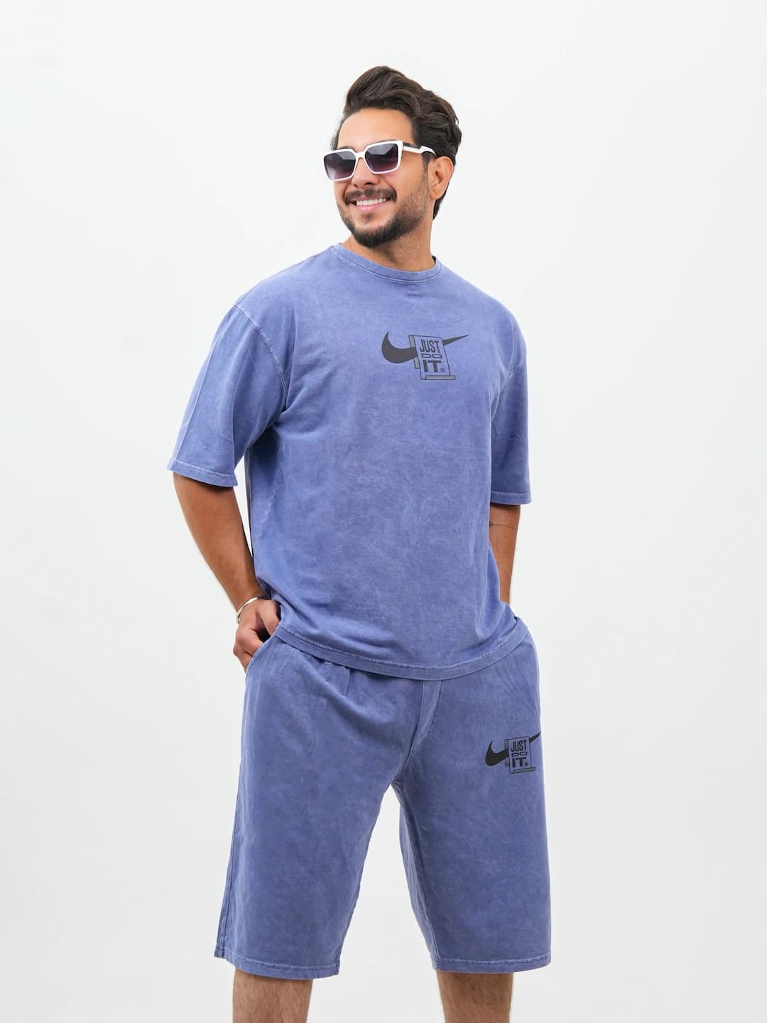 ست مردانه تیشرت و شلوارک دو نخ سنگشور طرح NiKE کد 100169 D101