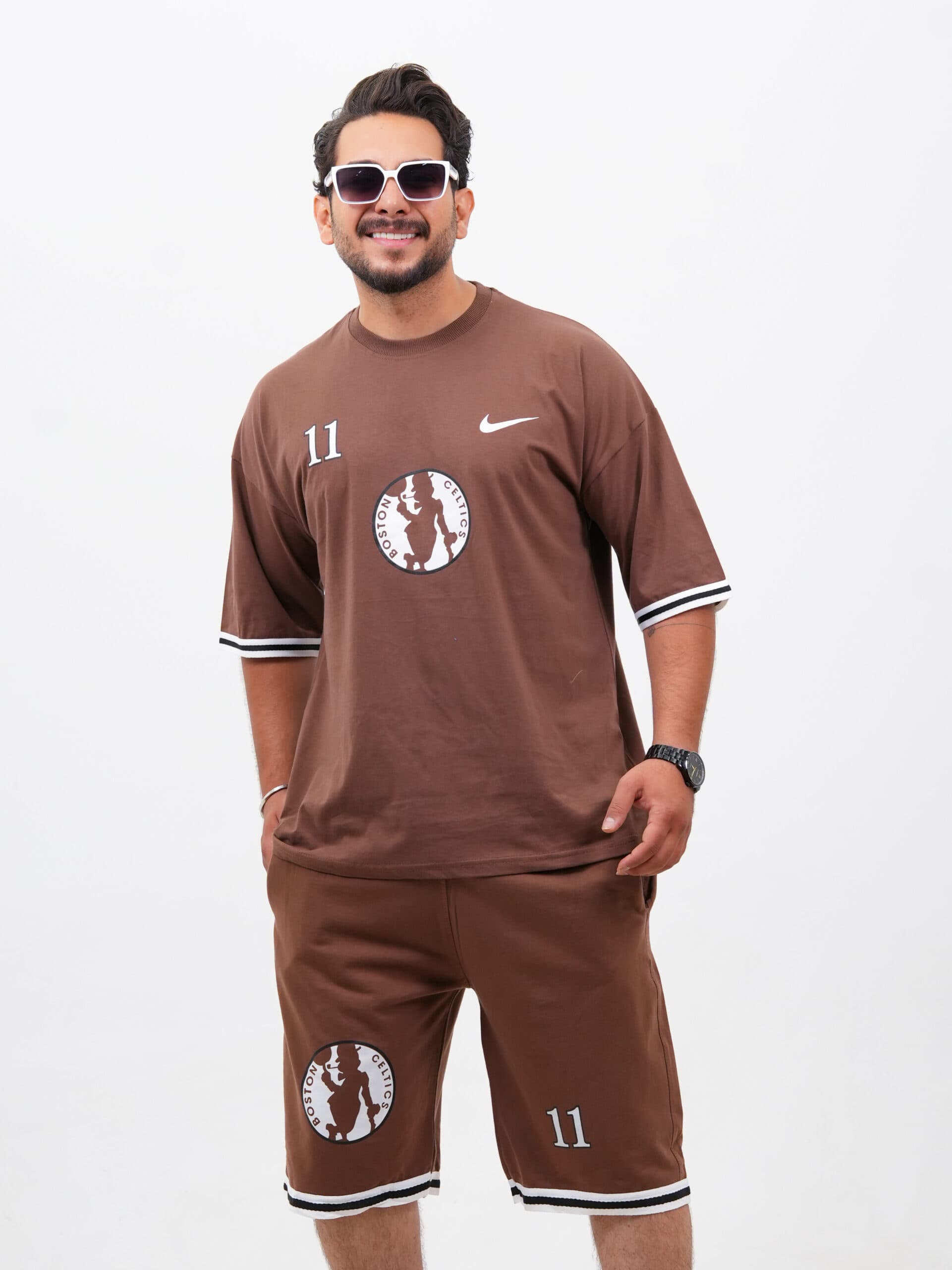 ست مردانه تیشرت و شلوارک پنبه دو نخ طرح NiKE Eleven 11 کد 100153 D 202
