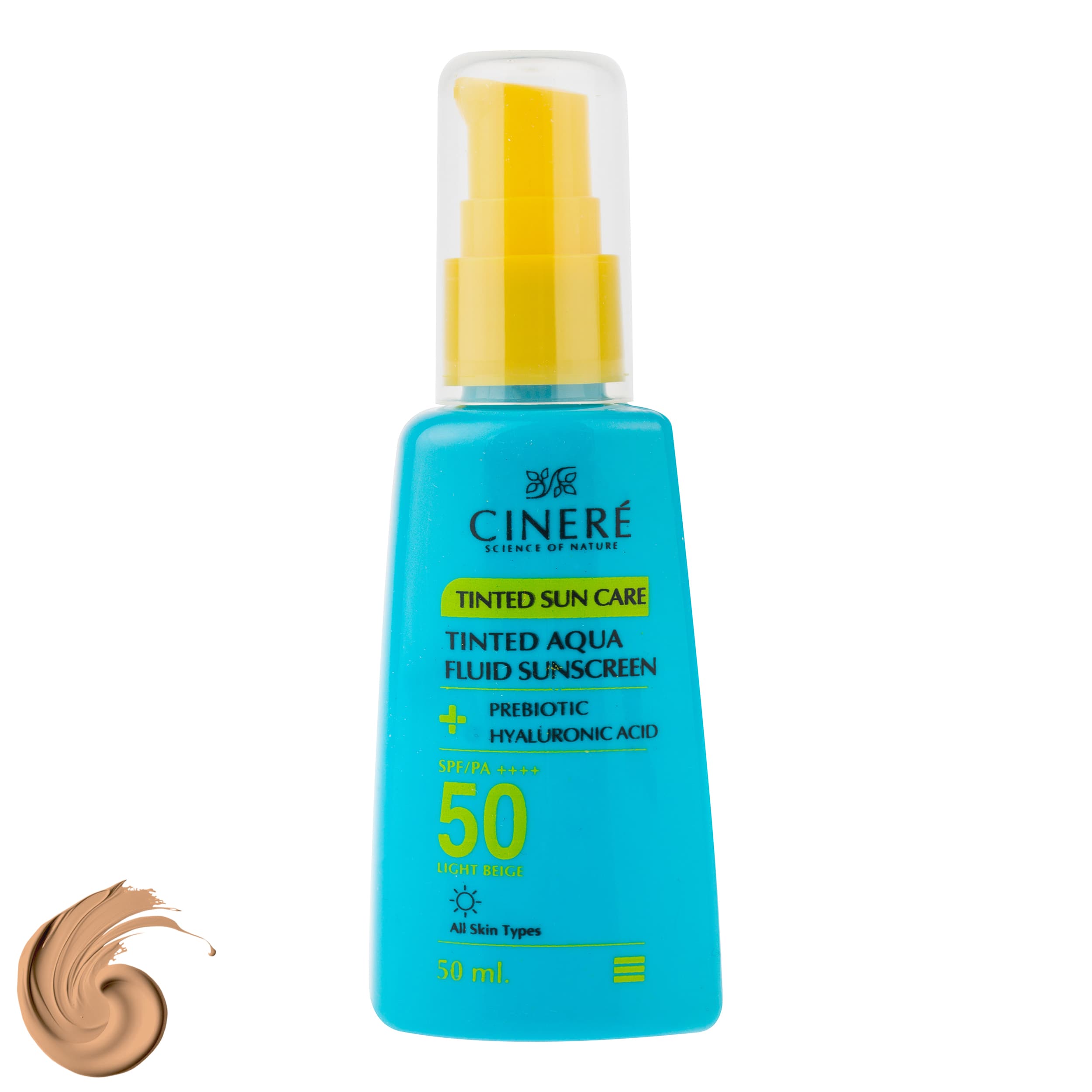 فلوئید ضد آفتاب رنگی بژ روشن صورت سینره SPF 50 مدل AQUA ‌محافظ UVA ،UVB و ++++PA مناسب برای انواع پوست حجم 50 میلی‌لیتر — تصویر ۲