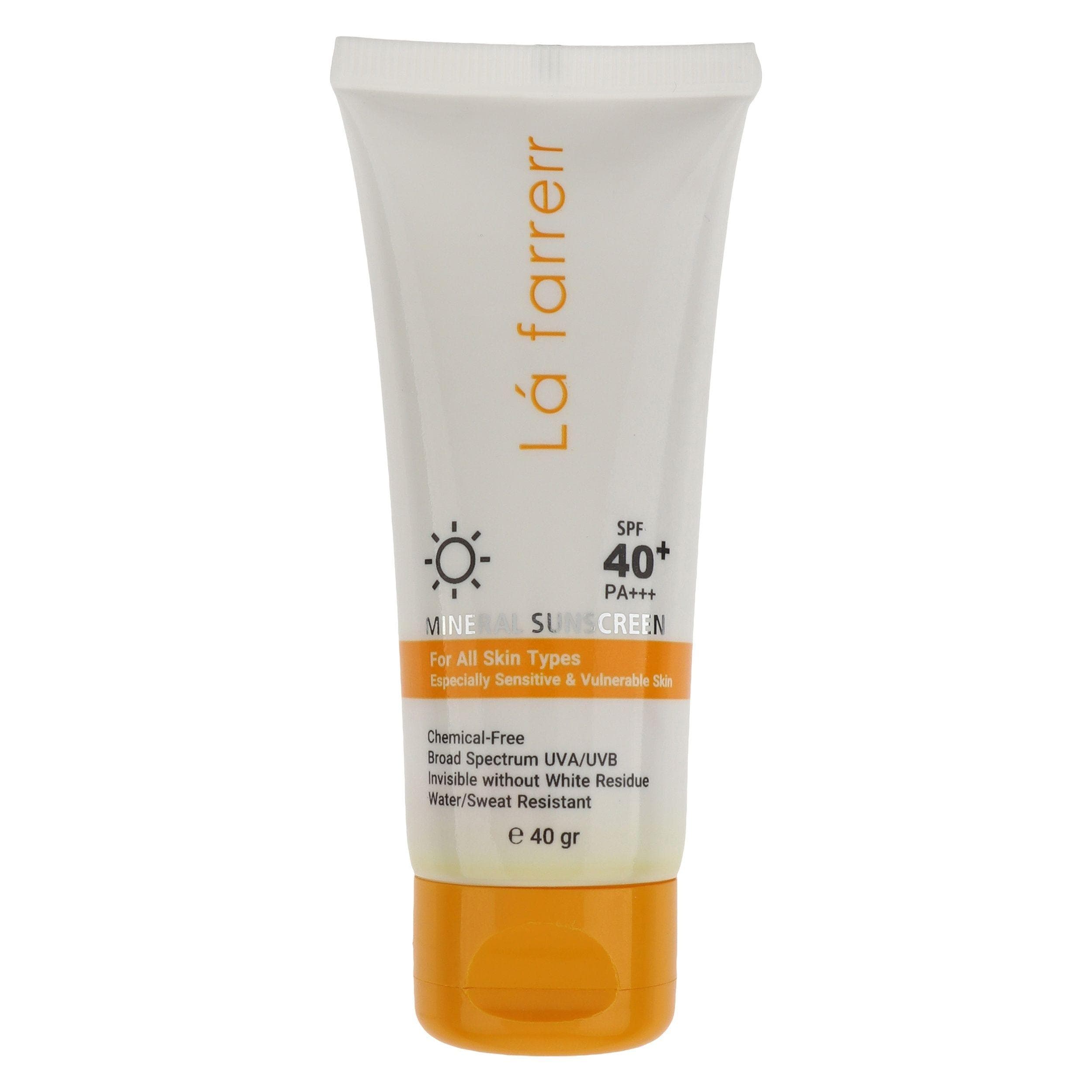 کرم ضد آفتاب بدون رنگ لافارر SPF 40 مدل مینرال ‌حاوی محافظ UVA و UVB و PA+++مناسب پوست‌های حساس حجم 40 میلی‌لیتر — تصویر ۲