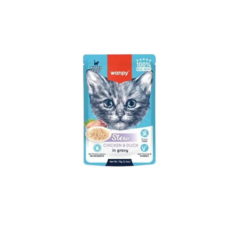 پوچ خورشتی بچه گربه ونپی طعم مرغ و اردک در سس وزن ۷۰ گرم
