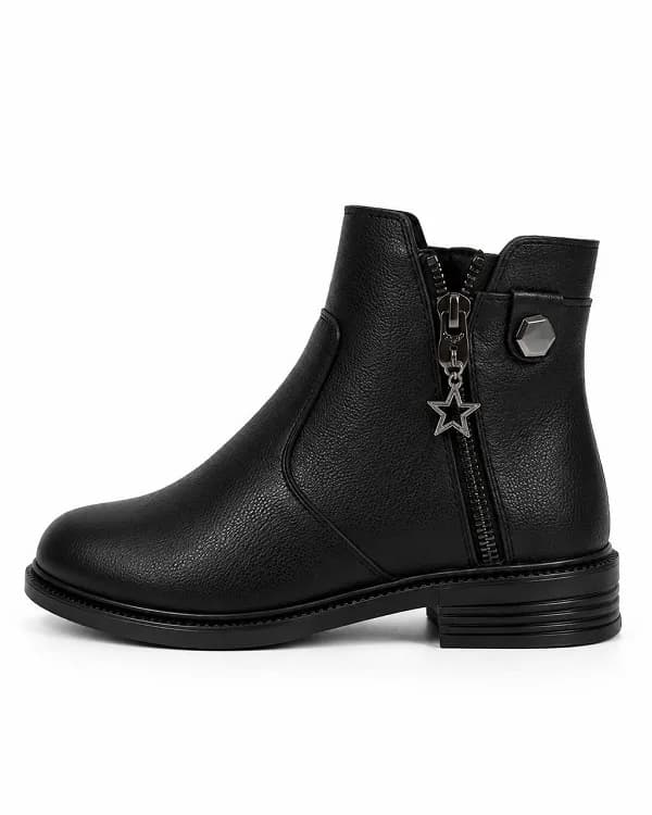 نیمبوت زنانه مشکی زیپدار مدل ستاره پاشنه کوتاه — تصویر ۳