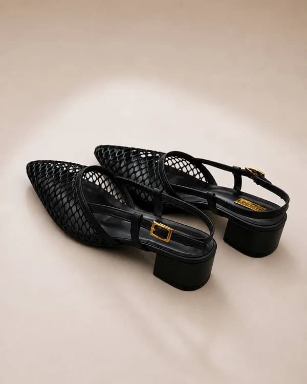 کفش پاشنه‌دار زنانه مشبک | Mesh Pointed Slingback Block Heel — تصویر ۴