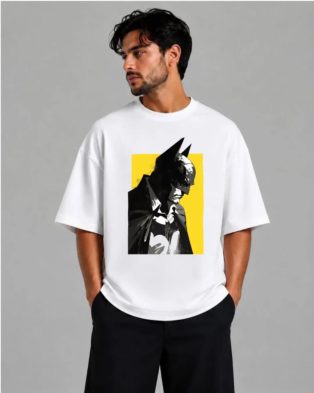 تیشرت باکسی سفید | طرح شوالیه تاریکی بتمن | Dark Knight Graphic Oversized Tee
