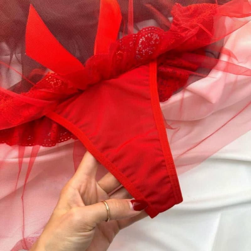 شورت فانتزی عروسکی دامن‌ توری با پاپیون ساتن دلبر🎀🔥