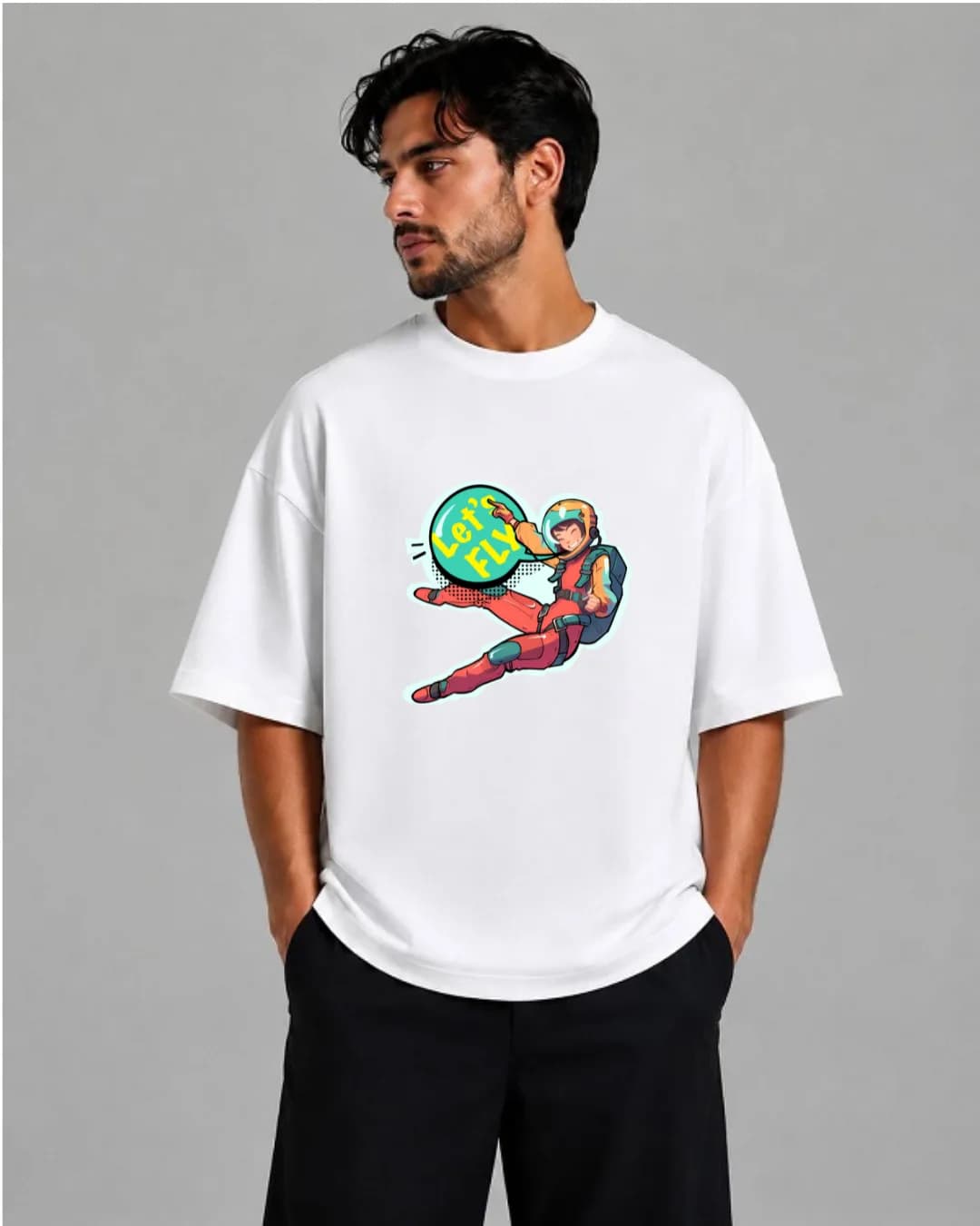 تیشرت باکسی | طرح خلبان Let’s Fly | سبک Retro Pop Art Streetwear