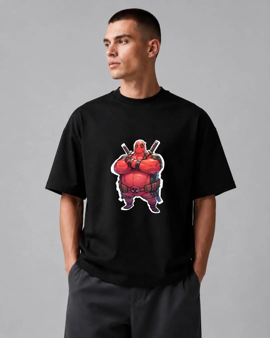 تیشرت باکسی سفید | طرح ددپول فانتزی | سبک Chonky Comic Streetwear — تصویر ۵