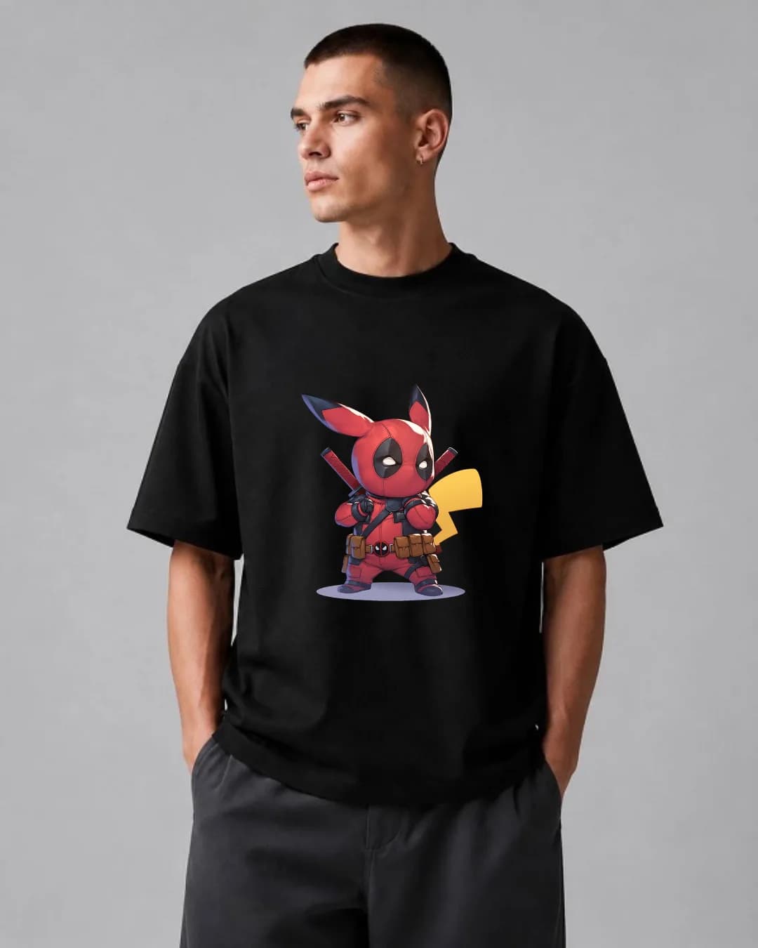 تیشرت باکسی | طرح ترکیبی Deadpool و Pokemon | استایل Chibi Mashup Fanart — تصویر ۲