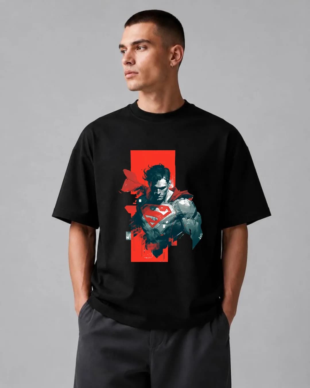 تیشرت باکسی طرح سوپرمن | استایل Dark Superhero Art — تصویر ۲