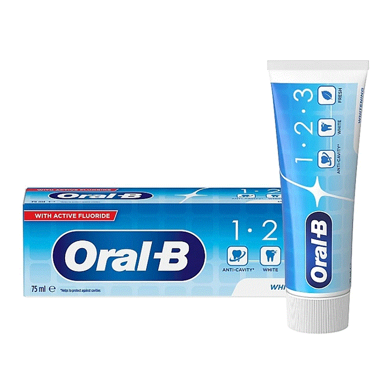 خمیر دندان Oral-B 1 2 3 Whitening 75ml | سفیدکننده و خوشبوکننده دهان