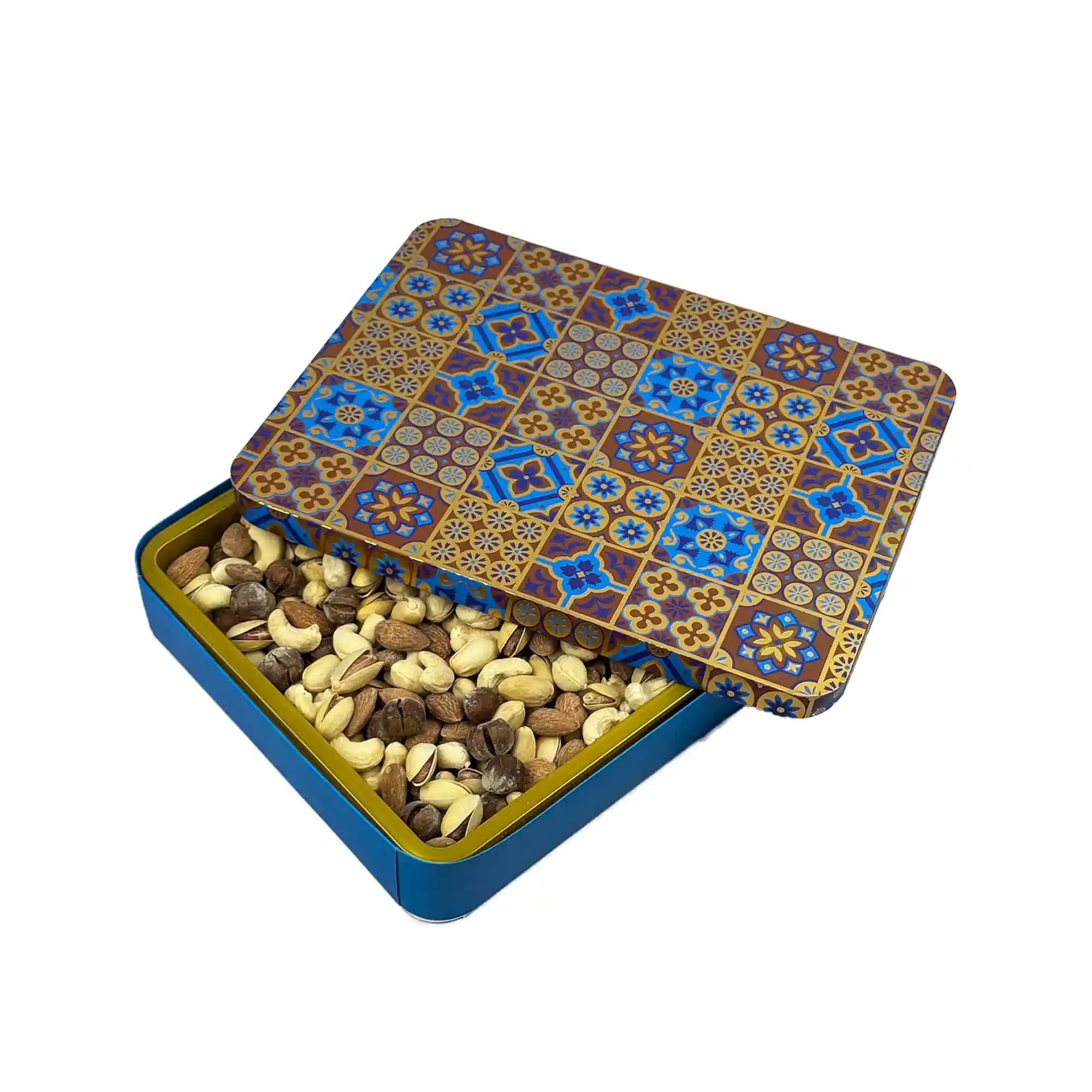 جعبه کادویی نقشینه آجیل چهار مغز برشته پودری 850 گرمی