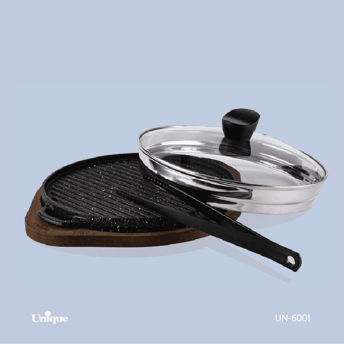 تابه گریل چدن گرد بزرگ باچوب یونیک UN-6001
