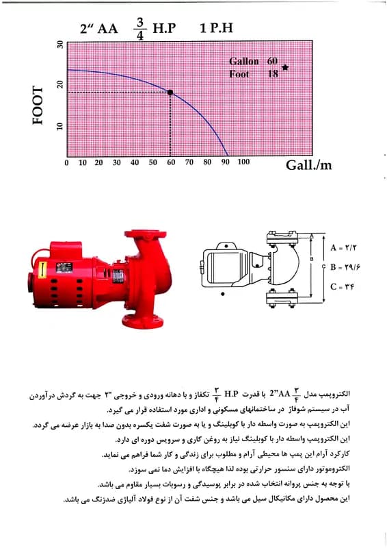 پمپ AA یکسره 3/4 HP بلندکاست 2 اینچ — تصویر ۴