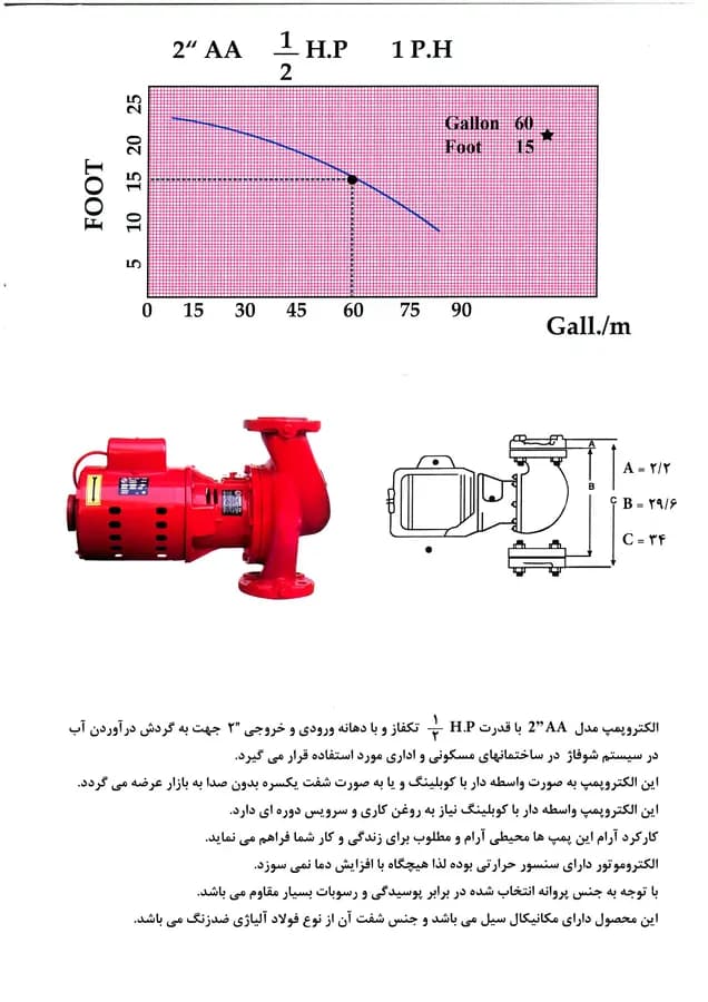 پمپ 2 اینچ AA یکسره 1/2 بلندکاست — تصویر ۴