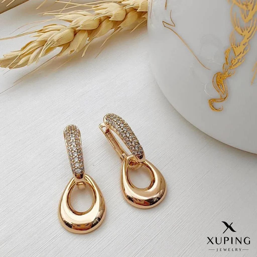گوشواره آینه ای نگین دار ژوپینگ طرح اشک آویزی کد ۳۷۰۹