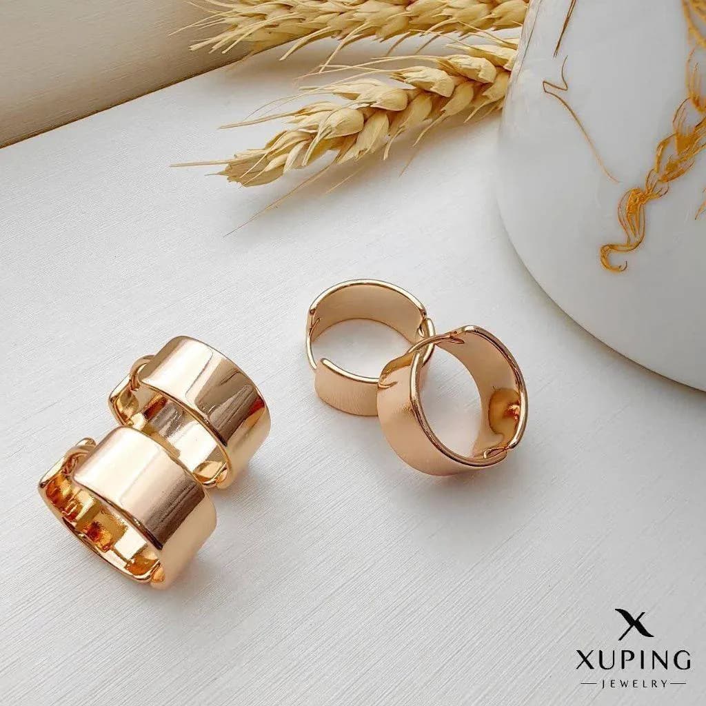 گوشواره حلقه ای آینه ای پهن آبکاری طلا ژوپینگ کد ۳۶۹۵