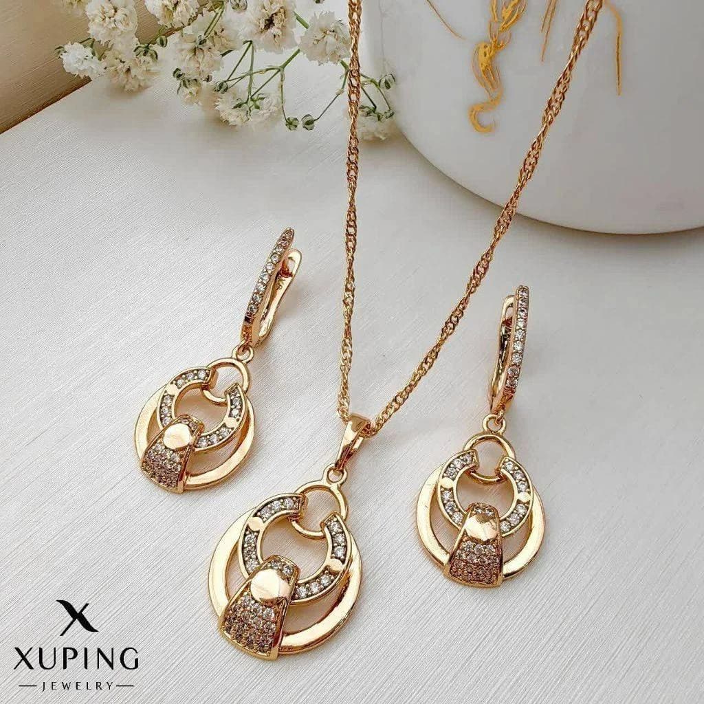 نیم ست آبکاری طلا ضدحساسیت دایره ای نگین دار ژوپینگ کد ۳۶۹۹