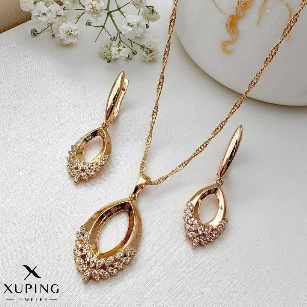 نیم ست بیضی طرح گل آبکاری طلا ژوپینگ کد ۳۷۰۲