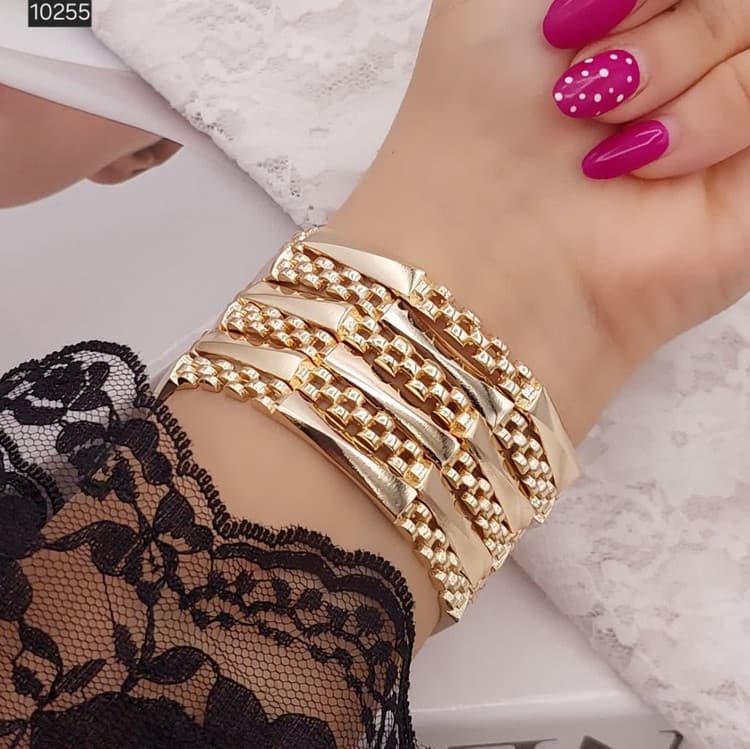 النگو زنانه ترکیبی اپل و رولکس آینه ای طرح طلا کد ۱۰۲۵۵