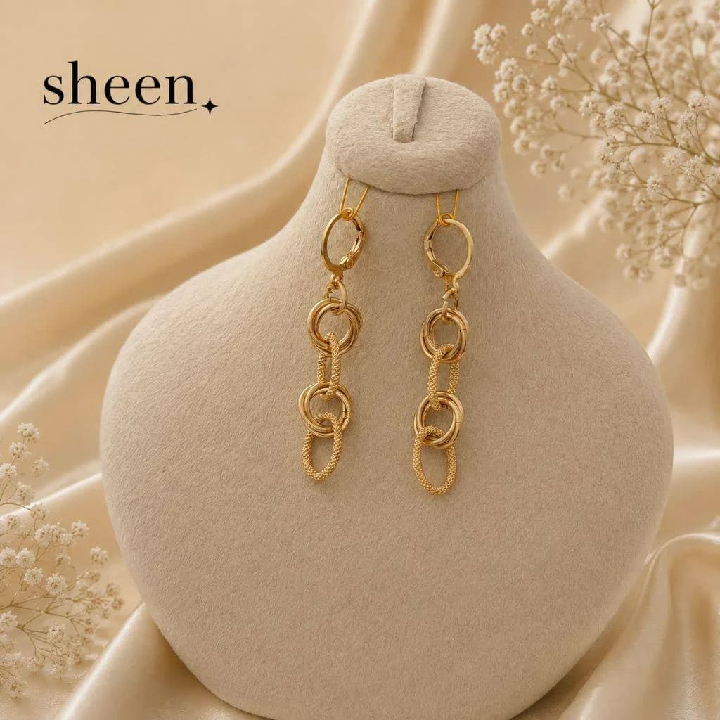 گوشواره آویز حلقه ای طرح طلا رنگ ثابت برند شین کد ۳۶۲۵