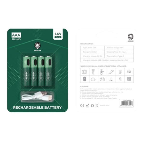 باتری نیم قلمی قابل شارژ گرین لاین بسته 4 عددی Alkaline Battery GNRGBAAA