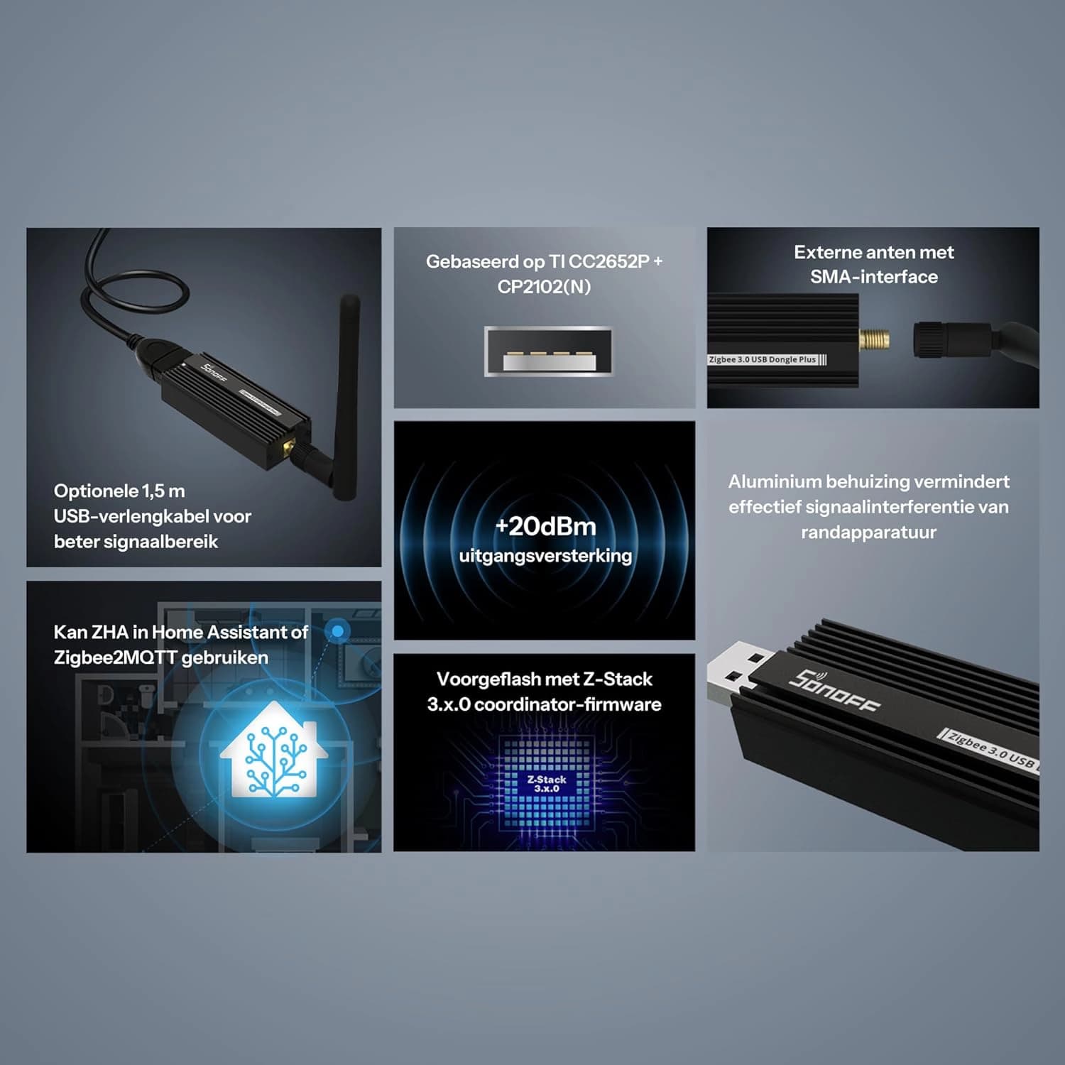 دانگل USB SONOFF Zigbee 3.0 Plus Gateway، گیت وی USB جهانی Zigbee با آنتن برای دستیار خانگی — تصویر ۴