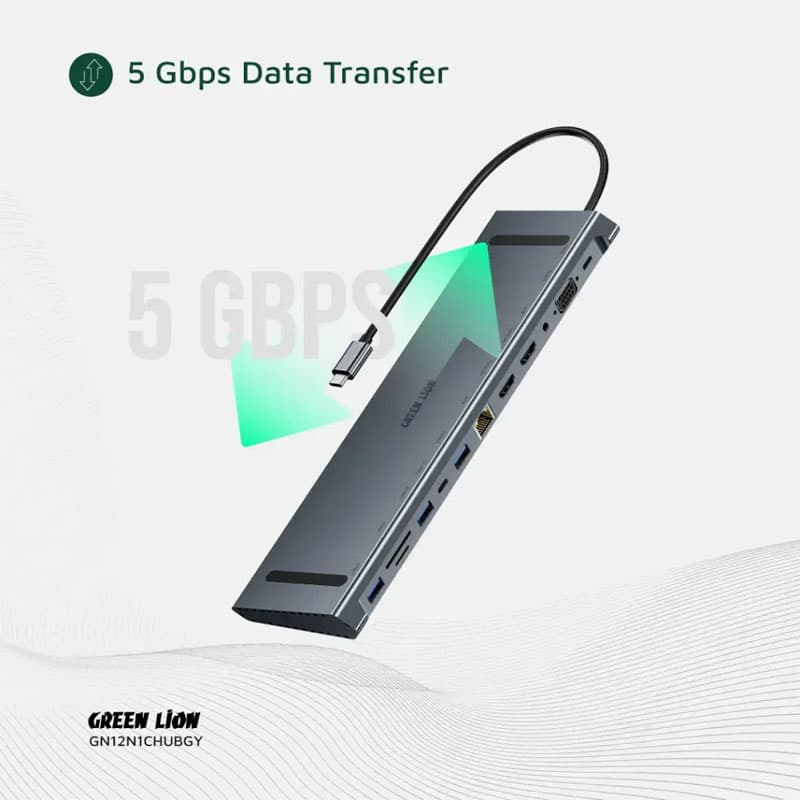 هاب تایپ سی 12 در 1 گرین لاین با خروجی HDMI و اترنت و 4K مدل GHB-8 — تصویر ۹