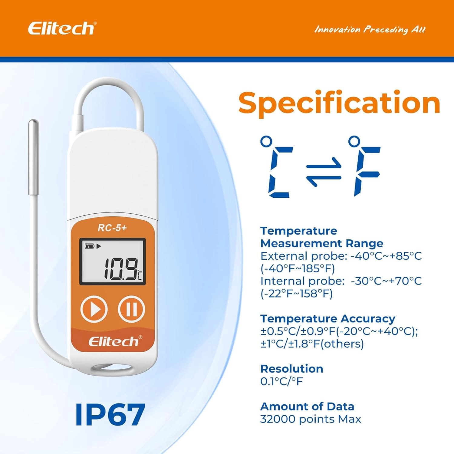 دیتالاگر دمای Elitech USB مدل EN12830 خروجی PDF و CSV — تصویر ۴