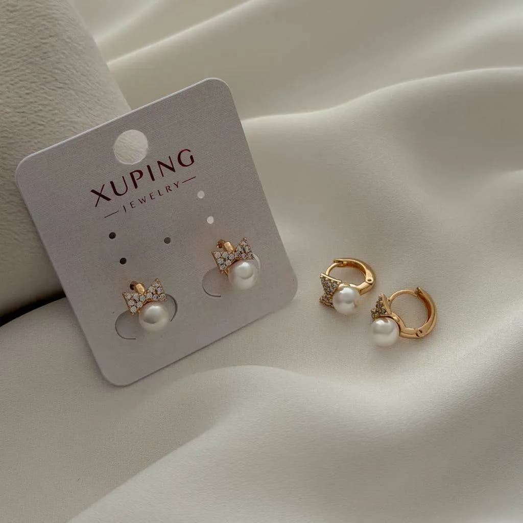 گوشواره پاپیون مرواریدی ژوپینگ کد 3548
