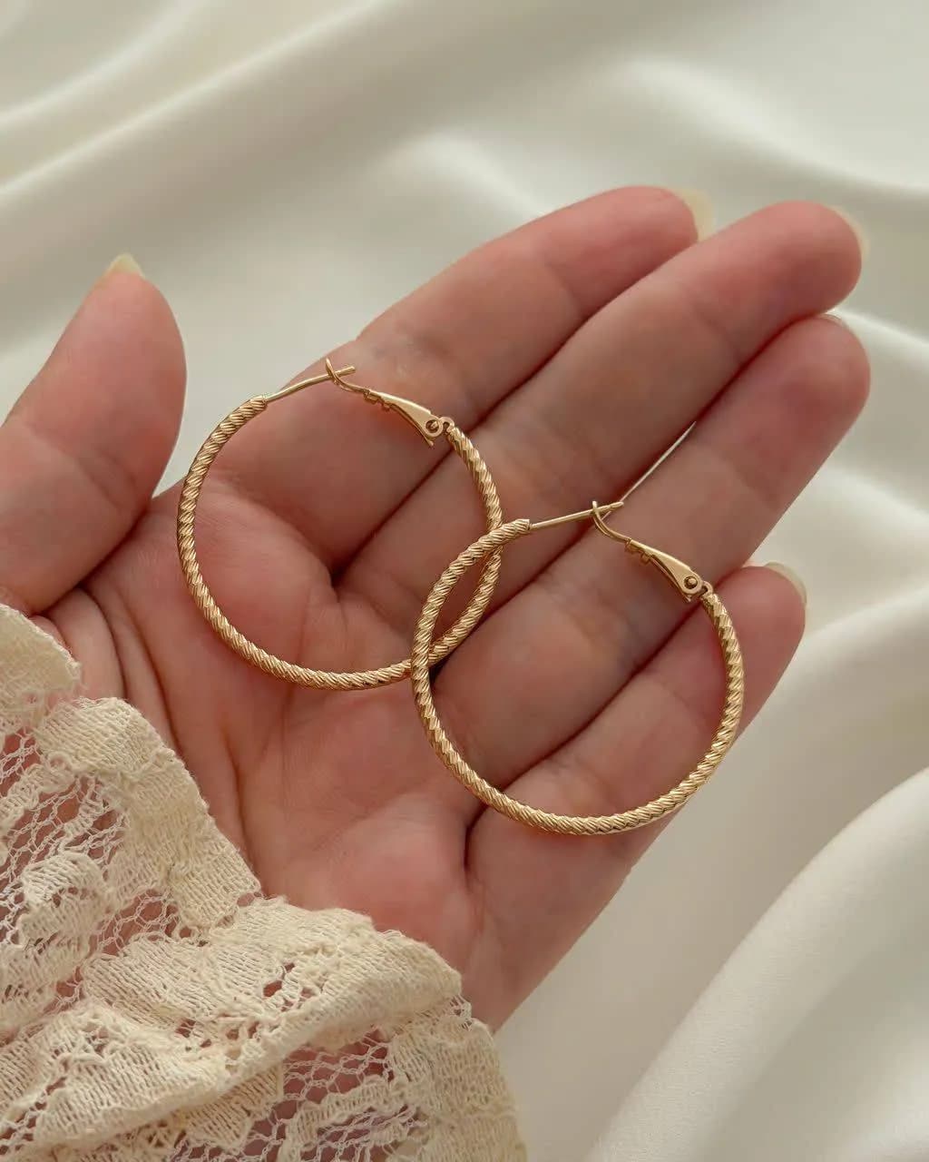 گوشواره حلقه ای تراشدار آبکاری طلا دریم کد 3486