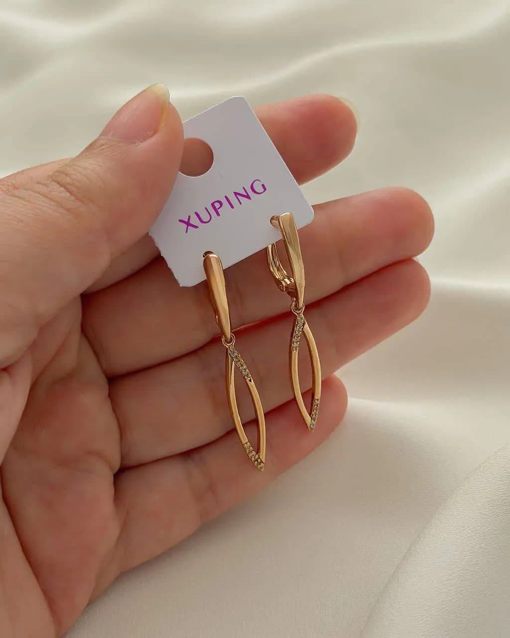 گوشواره آویزی طرح چشم آبکاری طلا رنگ ثابت ژوپینگ کد 3405
