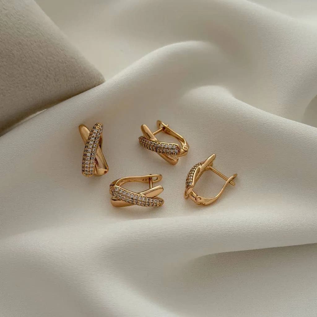 گوشواره ژوپینگ مدل ضربدری نگین دار کد 3531