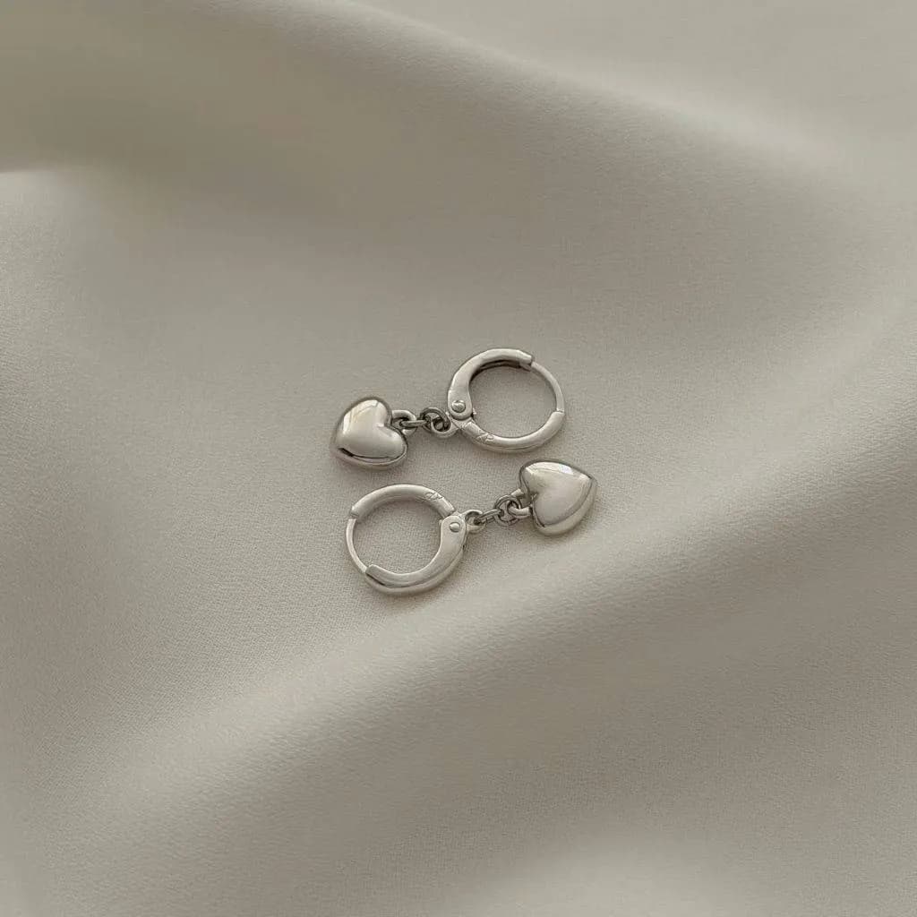 گوشواره آویز طرح قلب نقره ای ژوپینگ مدل 3458