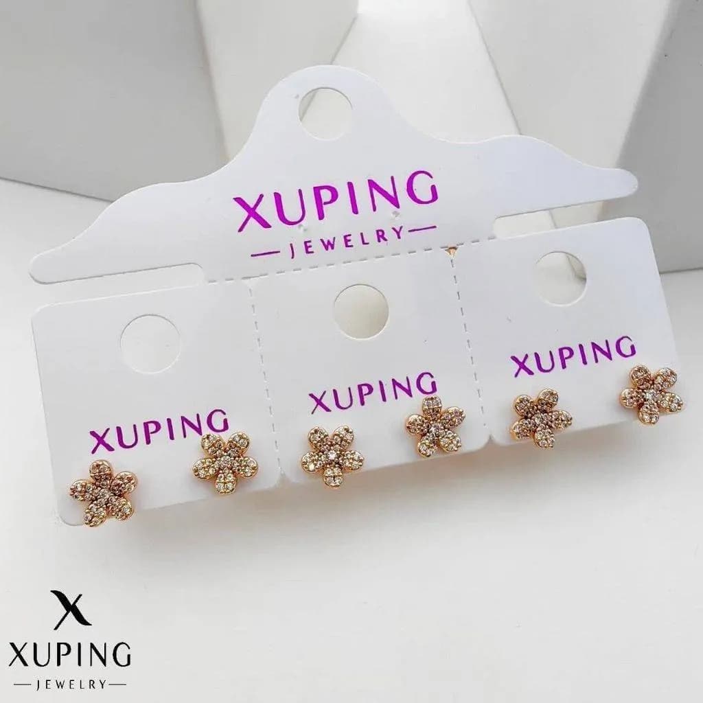 گوشواره طرح گل تمام نگین آبکاری طلا ژوپینگ کد 3358